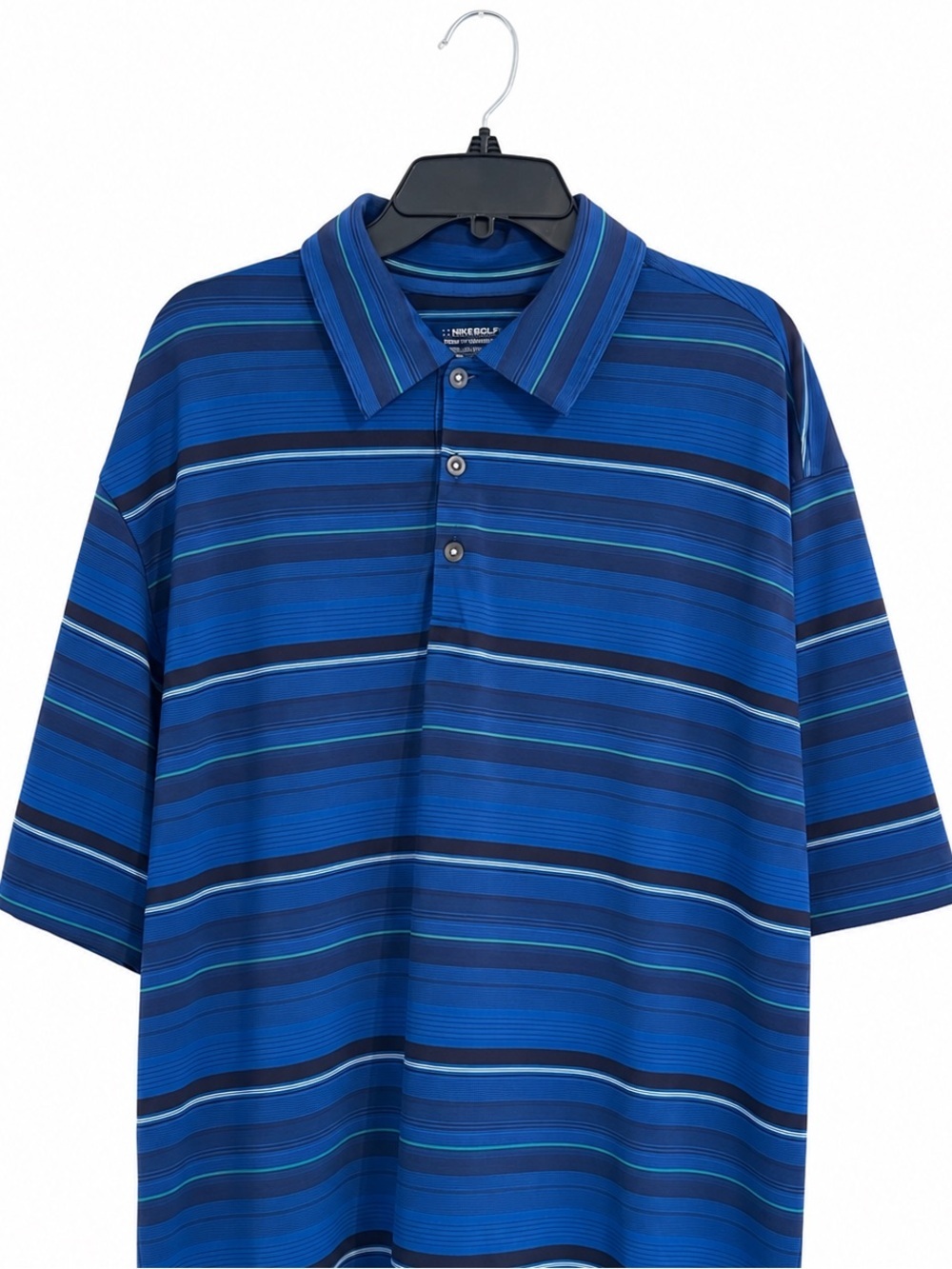 Nike Golf Fit Dry Polo Mens Large Blue Striped Dri-FIT Performance Shirt